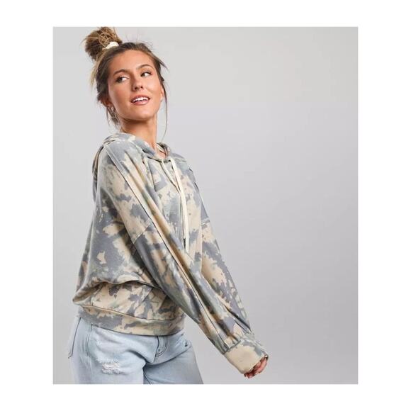 BKE Tie Dye Cropped Hoodie In Sage Size Large - Picture 1 of 10